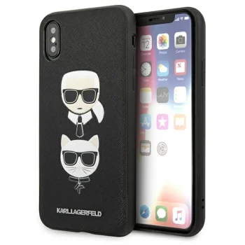 Karl Lagerfeld Saffiano Karl&Choupette Head dėklas iPhone X/XS, juodas