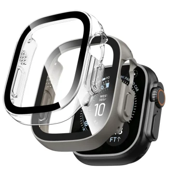 Tech-Protect Defense cases for Apple Watch 49 mm, Titanium & Clear, 2-pack