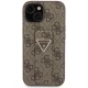 Guess dėklas iPhone 15 telefonui Grip Stand 4G Triangle Strass, rudas