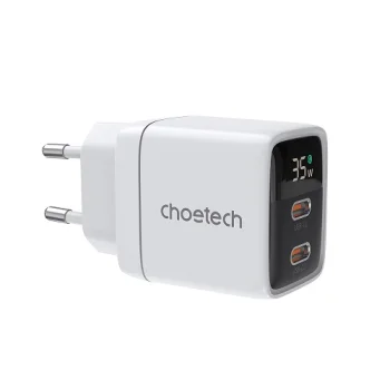 „Choetech“ 35W GaN dviejų USB-C prievadų įkroviklis (Baltas)