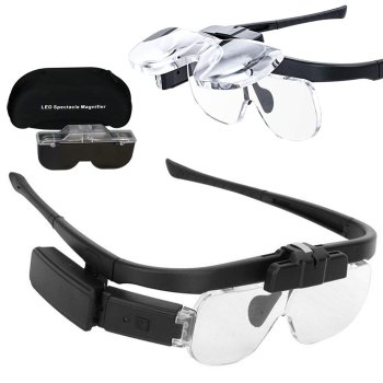 Magnifying Glasses with LED Light and Interchangeable Lenses (up to 4.5x), Black