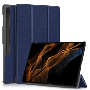 Samsung Galaxy Tab S9 Ultra dėklas Tri-fold Stand Design, mėlynas