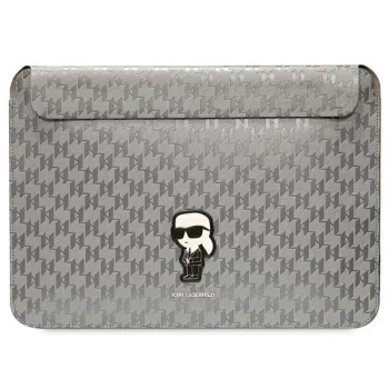 Karl Lagerfeld Saffiano Monogram Ikonik 14" nešiojamojo kompiuterio dėklas, sidabrinis