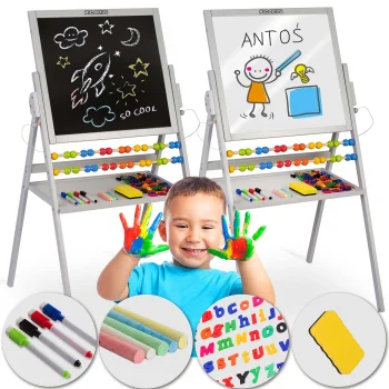 Ricokids Double-Sided Magnetic and Chalk Board for Kids, Grey