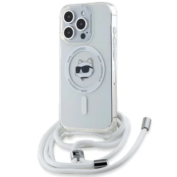 Karl Lagerfeld dėklas iPhone 13 Pro Max su MagSafe, Choupette Head & Cord, skaidrus