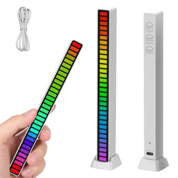 USB RGB LED Light Bar with Sound Reaction, Built-in Battery, White