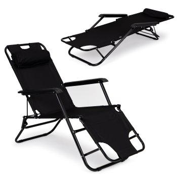 MultiGarden Foldable Garden Sun Lounger with Headrest, Black