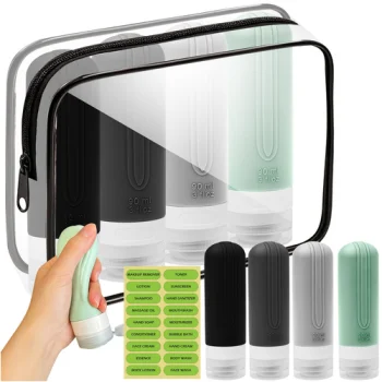 Trizand 25760 Travel Toiletry Bag with Bottles, Transparent/Black