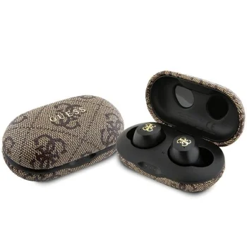 Guess 4G Metal TWS Bluetooth Earphones with ENC Docking Station, Brown