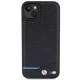BMW dėklas iPhone 15 Plus telefonui Leather Carbon, juodas