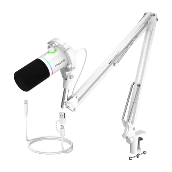 Maono PD200XS dinaminis USB/XLR mikrofonas su RGB, baltas