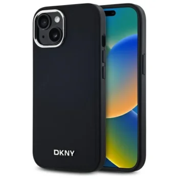 DKNY Plain Silver MagSafe dėklas, skirtas iPhone 15 Plus, juodas