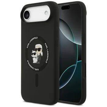 Karl Lagerfeld Silicone Karl&Choupette Ring MagSafe dėklas iPhone 17 Air - juodas