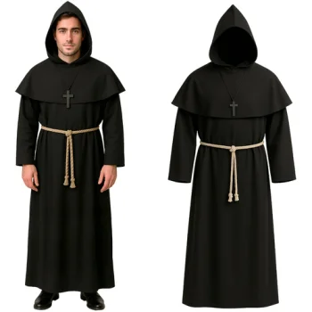 Ruhhy 26175 Monk Costume for Adults, Halloween Fancy Dress, Size L, Black