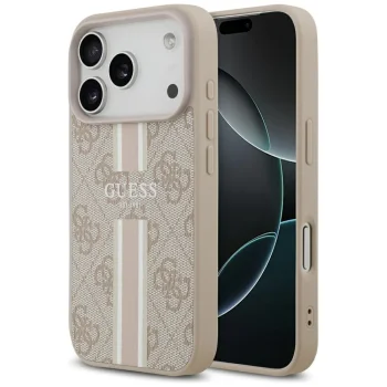 Guess 4G Printed Stripes MagSafe dėklas iPhone 17 Pro, rožinis