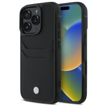 BMW odinis dėklas „iPhone 16 Pro Max“ su kortelių skyreliu, juodas