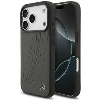 Mercedes Leather Large Laurel Leave MagSafe dėklas iPhone 17 Pro, antracito sp.