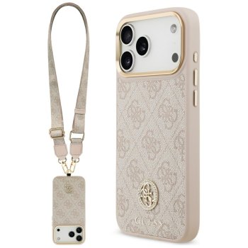 Guess 4G Strass Logo & Big Strap MagSafe dėklas iPhone 17 Pro Max, rožinis