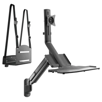 Sieninė darbo stotis Maclean MC-838 monitoriui 17"-32", klaviatūrai ir kompiuteriui, iki 9 kg, juoda
