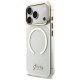 Guess IML Glitters Script Strap MagSafe dėklas iPhone 17 Pro, skaidrus