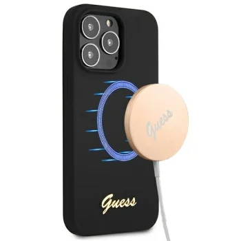 Guess Silicone Script Gold Logo Case for iPhone 13 Pro Max, Black