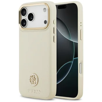 Guess Grained Strass Logo MagSafe dėklas iPhone 17 Pro Max, bėžinis