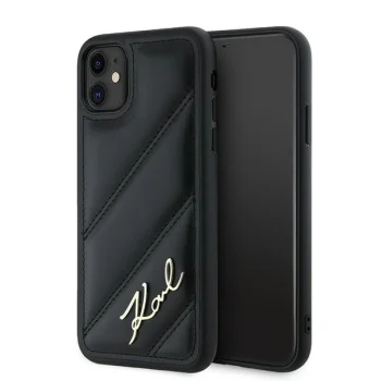 Karl Lagerfeld dėklas iPhone 11 / XR Diagonal Quilted Script, juodas