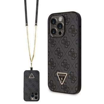 Guess dėklas iPhone 14 Pro su dirželiu Crossbody 4G Metal Logo, juodas