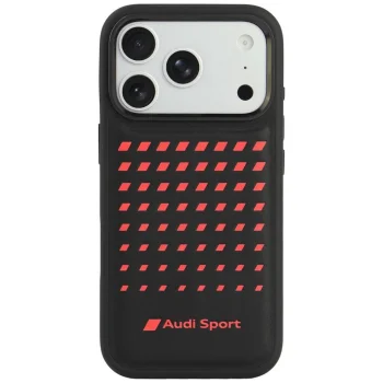 Audi Sport sintetinės odos dėklas, skirtas iPhone 18 Pro / 17 Pro su MagSafe, juodas