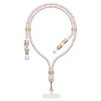 Dudao L20MAX 4in1 laidas ir virvelė USB-A / USB-C / Lightning PD QC 65W 1.5m, rožinis