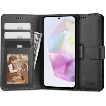 Atverčiamasis dėklas Tech-Protect Wallet, skirtas Samsung Galaxy A35 5G, juodas
