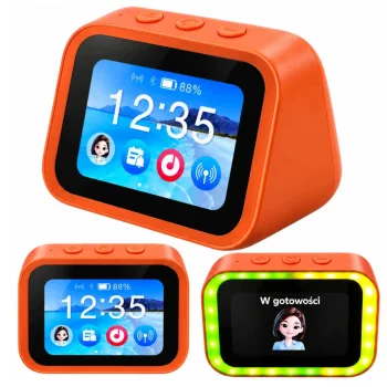Smart desk clock with AI assistant and Bluetooth speaker, orange