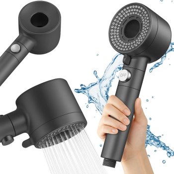 Black Shower Head with 5 Functions and Water Saving Button