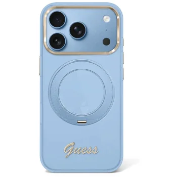 Dėklas Guess IML Ring Stand 360 MagSafe, iPhone 17 Pro / 18 Pro, šviesiai mėlynas