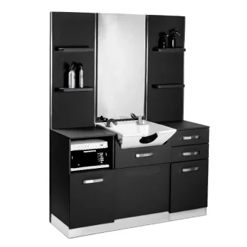 Gabbiano B085W Hairdressing Console with Washbasin, Black/Gray