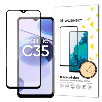 Wozinsky apsauginis stiklas telefonui Realme C35, Full Glue 9H, juodas rėmelis