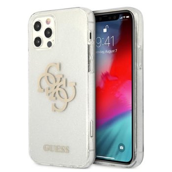 Guess iPhone 12 Pro Max dėklas Glitter 4G Big Logo, skaidrus