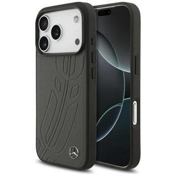 Mercedes Leather Large Laurel Leave MagSafe dėklas iPhone 17 Pro, antracito sp.