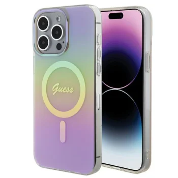 Guess IML Iridescent MagSafe Case for iPhone 15 Pro, Pink
