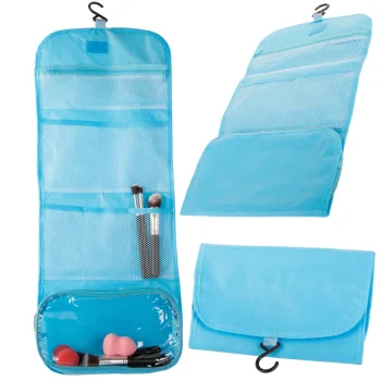Foldable Travel Toiletry Bag with Hanging Hook, Blue