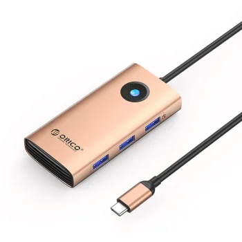 Orico PW11 prijungimo stotelė 6in1 USB-C HDMI 4K 30Hz RJ45 2.5G PD 100W 3x USB 3.0, rožinio aukso