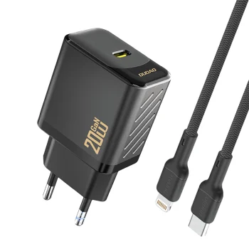 Dudao A26LEU PD 20W GaN USB-C įkroviklis su USB-C į Lightning laidu, juodas