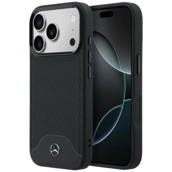 Mercedes Leather Wood Effect Curve MagSafe dėklas iPhone 17 Pro, juodas