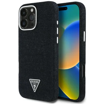 Guess iPhone 16 Pro Max Case Denim Triangle Logo MagSafe, Black