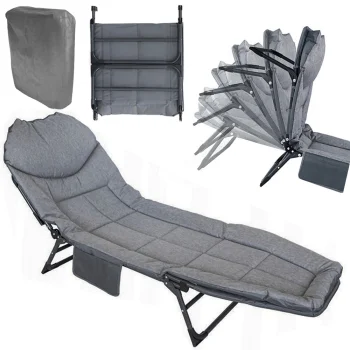 Adjustable Folding Camping Bed with Mattress, Grey