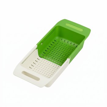 Adjustable Over-the-Sink Dish Drainer, White/Green