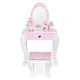 ECOTOYS Wooden Kids Vanity Table Set with Mirror, Stool and 7 Accessories