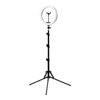 Glow 10" žiedinė lemputė su trikoju stovu 10W, juoda