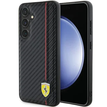 Ferrari Carbon Printed Line dėklas Samsung Galaxy S24+ telefonui, juodas