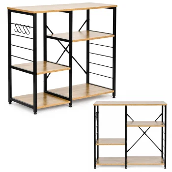 ModernHome Loft stiliaus virtuvinė lentyna su kabliukais 90 cm, šviesus ąžuolas